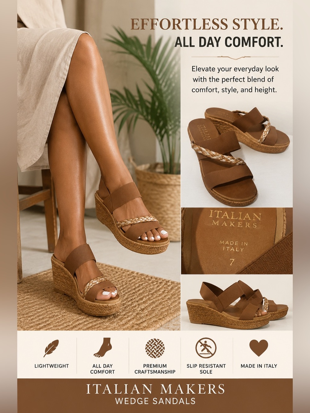 Italian Shoemakers Brown Braided Wedge Sandals
